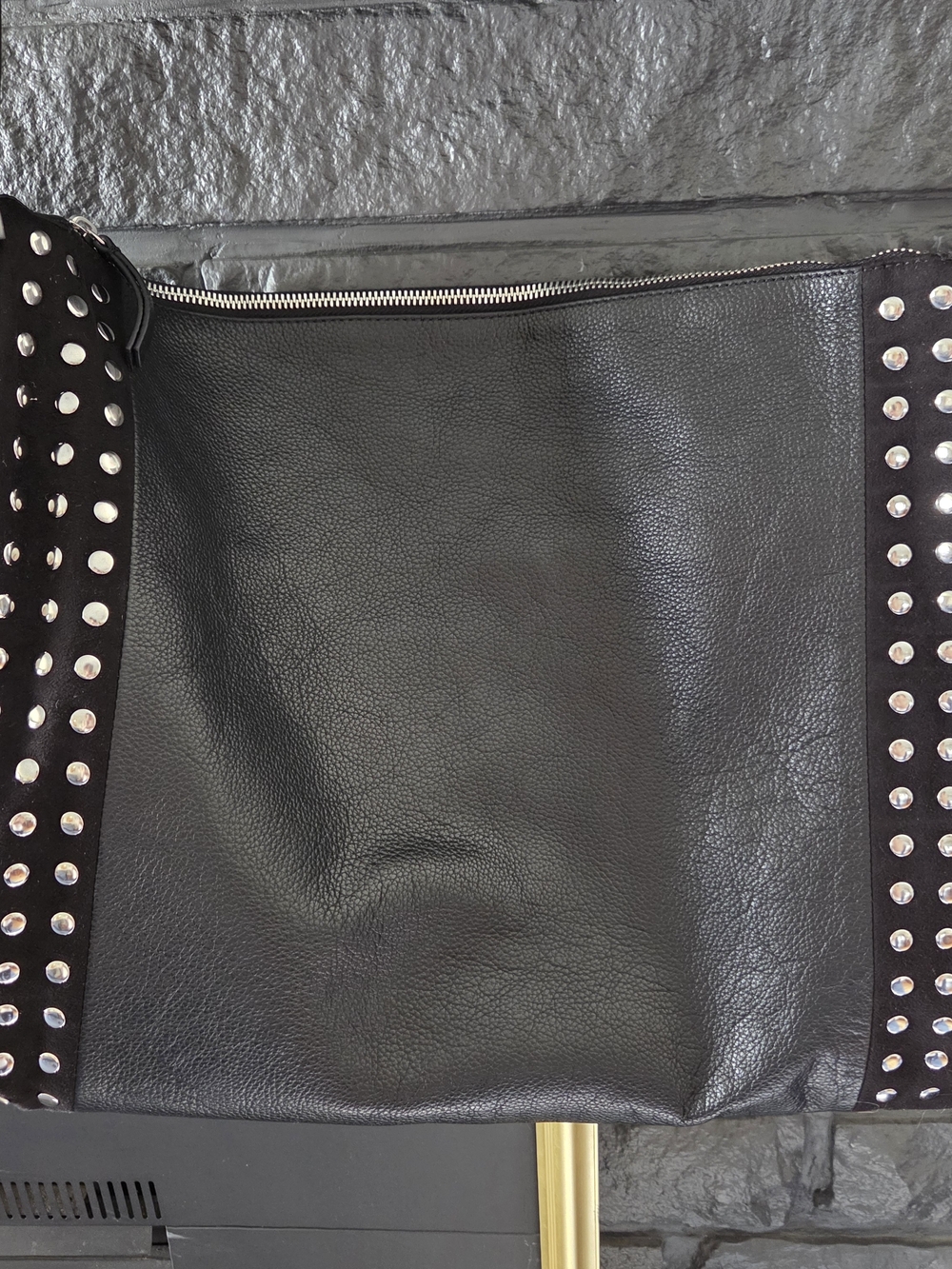 Vince Camuto Black Leather Studded Tote - Picture 2 of 5